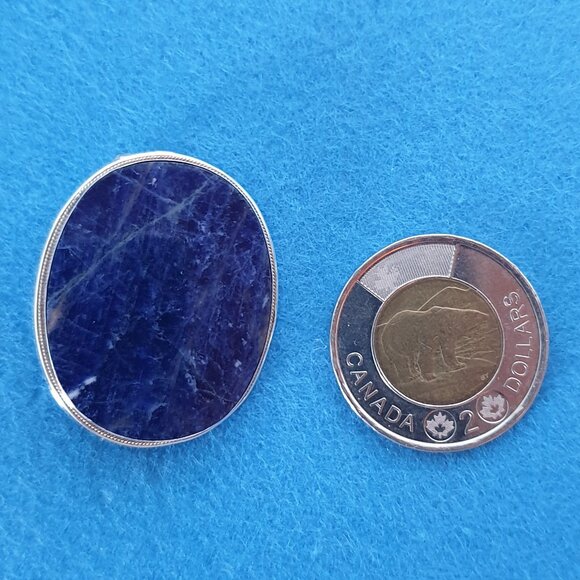 Vintage 1940s German 800 Silver Natural Sodalite Oval Brooch – 7.31g - Picture 9 of 11
